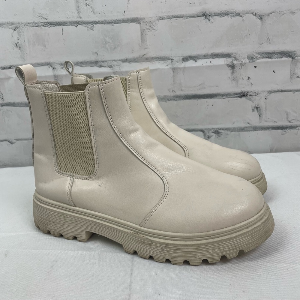 Chunky Sole White Ivory Chelsea Ankle Platform Boot